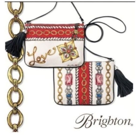 Brighton Women’s Small Crossbody Glitter and Go Pouch White Red with Tassel - Picture 2 of 16